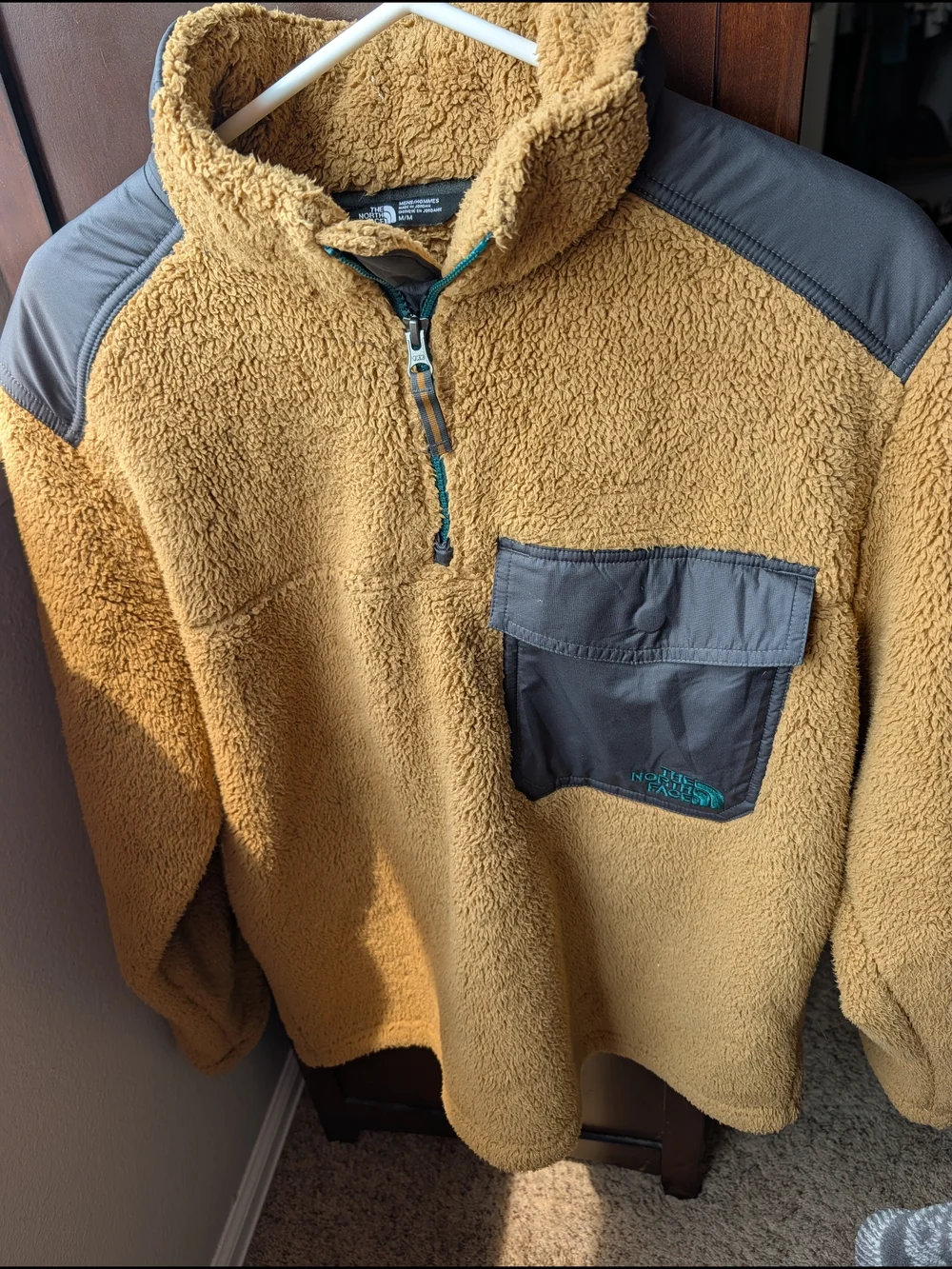The North Face Tan Sherpa Fleece Pullover with Gray Pocket